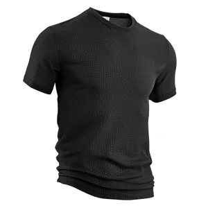 Herren lässiges schwarzes Kurzarm T-Shirt mit strukturiertem Rundhalsausschnitt Top.