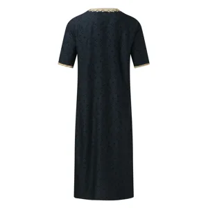 Men's casual loose long robe with geometric digital print, V-neck and mid-sleeves for summer.