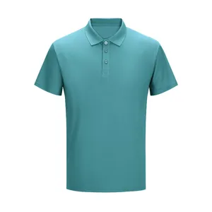 Türkisblaues Kurzarm-Poloshirt Detail, klassischer Reverskragen mit drei Knöpfen, atmungsaktiv.
