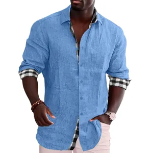 Camicia casual da uomo a maniche lunghe con colletto e polsini a quadri bianchi e neri.