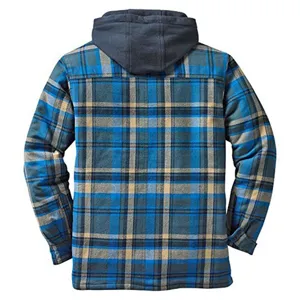 Herren dicke karierte Kapuzenjacke, lässiger langärmliger warmer Winter Fleece Mantel Rückseite.
