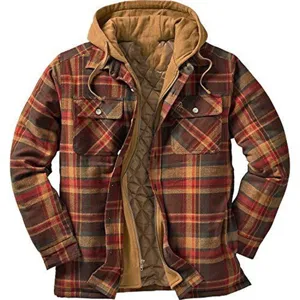 Herren Winter dicke Flanell Karo Kapuzenjacke mit gestepptem Futter warmer Mantel.
