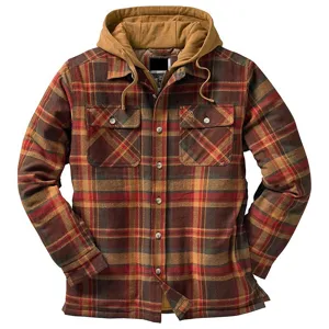 Herren Gefütterte Karo Kapuzen Flanelljacke Freizeit Langarm Hemdjacke mit Knopfverschluss