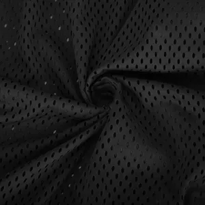 Black breathable mesh fabric detail image, lightweight knit material for summer apparel.