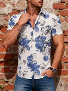 Men's summer short sleeve Hawaiian floral print shirt casual button down vacation beach top