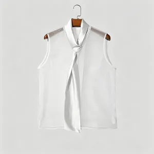 Heren transparante mesh mouwloze top witte satijnen das kraag sexy clubwear mode