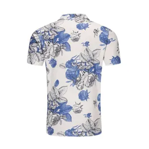 Men's casual Hawaiian short sleeve shirt with blue floral print for summer vacation beach wear