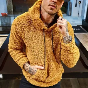 Heren Casual Fleece Hoodie Winter Langarm Trekkoord Met Kangoeroezak Katoenmix Trui Top
