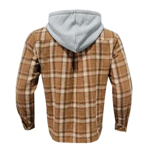 Men's casual hooded flannel plaid shirt retro autumn winter long sleeve outerwear top