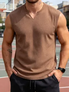 Andriko kafe plechto rib v-laimos amanikoto top, athlitiko fitness gym casual vest andras.