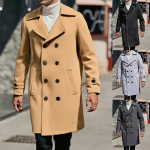 Herren Zweireiher Wolle Trenchcoat slim fit Winter Oberbekleidung mit Reverskragen.