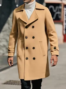 Herren Slim Fit Trenchcoat Zweireihig Revers Langer Wollmantel Lässige Winter Business Oberbekleidung