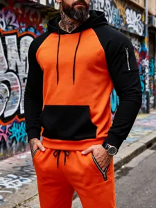 Men's Color-Block Fleece Hooded Tracksuit Set Casual Autumn Winter Sportswear Outfit