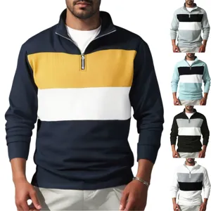 Andriko Retro Chroma Block Makry Manyki Polo Shirt Casual Orthios Giaka Quarter Zip Pullover Tops