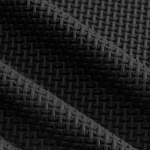 Eis Seide schnelltrocknende Stoff Textur Nahaufnahme, atmungsaktives schwarzes Mesh Detail.