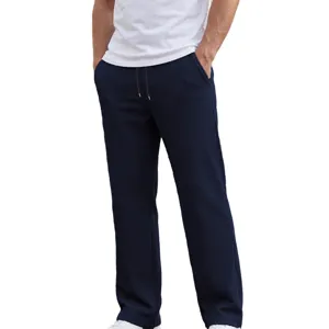 Pantaloni casual dritti in maglia waffle da uomo tinta unita vita con coulisse vista dettagliata