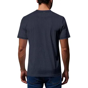 Herren dunkelblau geometrisches muster kurzarm t-shirt rücken detail ansicht top