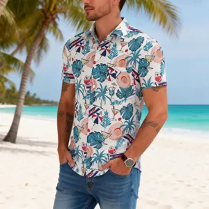 Men's casual tropical Hawaiian short sleeve button down shirt for beach holiday vacation tops