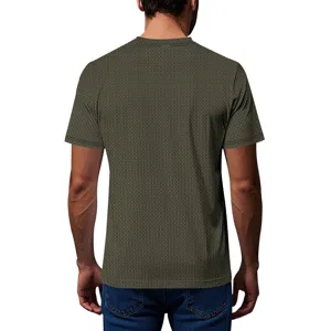Herren Eisseide schnelltrocknend Rundhals Kurzarm T Shirt Detail Rückansicht mit Textur.