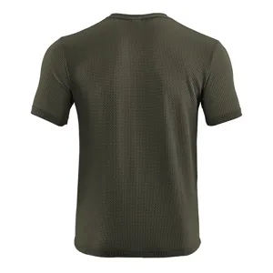 Herren lässiges militärgrünes Waffelstrick Eisseide schnelltrocknendes Kurzarm T-Shirt Detail Ansicht