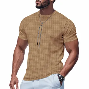 Herren Sommer Kurzarm T-Shirt lässiges Rundhals Oberteil mit einzigartigem Strukturmuster.
