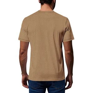 Herren braunes strukturiertes Kurzarm T-Shirt, lässiges Sommer Rundhals Oberteil Detail.