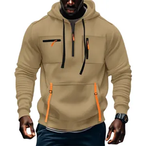 Felpa con cappuccio da uomo ispessita a manica lunga con zip casual ampia e comoda con tasche