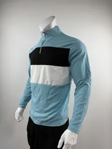 Ανδρικό Πόλο Top Μακρυμάνικο με Φερμουάρ Colorblock Casual Pullover Men Top Shirt