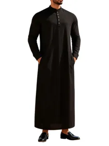 Homme retro couleur unie manches longues traditionnel thobe col mandarine robe maxi