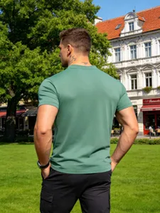 Men's casual green short sleeve t-shirt basic summer solid color top outdoor casual wear