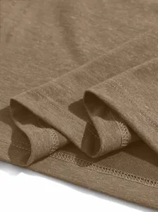 Men t-shirt fabric detail close up brown hem stitching texture casual summer short sleeve top