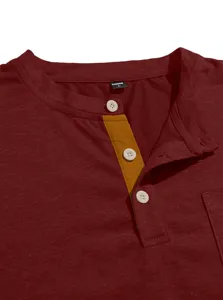 Men short sleeve Henley t-shirt collar detail with contrast placket and chest pocket casual top