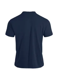 Back view detail of casual dark blue men short sleeve t-shirt summer solid color top