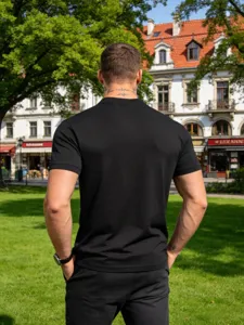 Men's casual black short sleeve polo shirt, stylish slim fit summer top for daily streetwear.