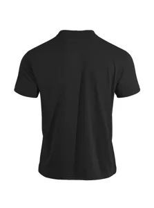 Men's solid black casual short sleeve top detail view, comfortable daily wear clothing.