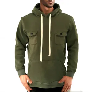 Felpa con Cappuccio Uomo in Pile Pesante Stile Cargo Maniche Lunghe con Tasche