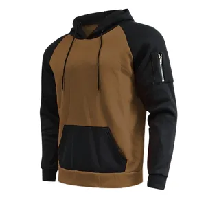 Men's Color Block Fleece Hoodie Long Sleeve Drawstring Sweatshirt with Zipper Pocket Top