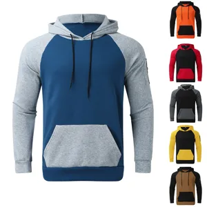 Men's Fleece Lined Thickened Hooded Sweatshirt Color Block Long Sleeve Casual Pullover Winter Outerwear Top