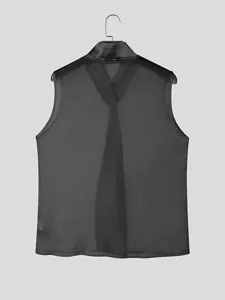 Heren transparante mesh mouwloze top met satijnen stropdas hals voor feestelijk.