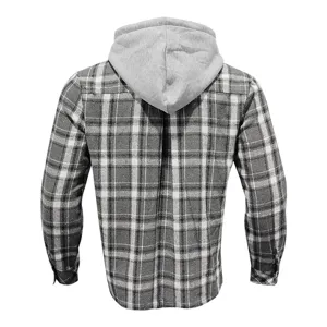 Men's retro casual hooded plaid flannel shirt jacket long sleeve autumn outerwear grey