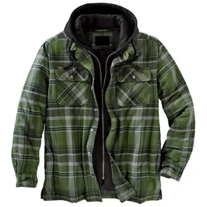 Herren gefütterte karierte Flanell Kapuzenjacke dicker Winter warme Freizeit Mantel