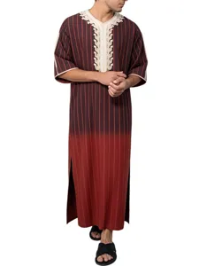 Men's traditional loose V-neck digital printed long robe thobe for summer casual wear