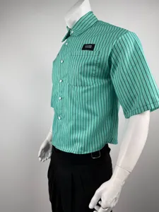 Herren Türkis Gestreiftes Kurzarm Hemd Lässig Sommer Button Down Shirt Mit Tasche