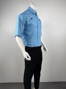 Herren Blau Gestreift Kurzarm Hemd Lässige Sommer Oberteile Mode Freizeit Bekleidung