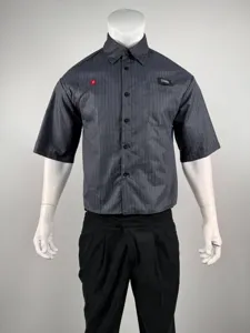 Herren Kurzarm Hemd gestreift lose Freizeit Button Down Arbeitshemd mit Taschendetail