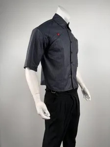 Herren gestreiftes Kurzarm Hemd Freizeit loose Button Down Shirt mit Blumenstickerei