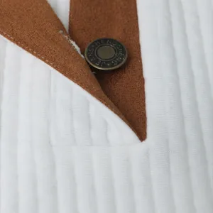 Men's casual jacket collar detail with jacquard striped fabric and contrast brown suede trim.