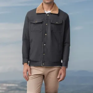 Men's winter fleece lined workwear jacket with cozy faux fur collar casual outdoor apparel