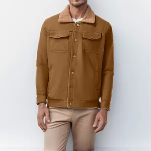 Men's Winter Fleece Lined Cotton Workwear Casual Jacket Lapel Single-Breasted Multi-Pocket Thickened Outerwear