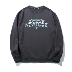 Men's casual long-sleeve crewneck sweatshirt featuring stylish graphic print in dark grey.